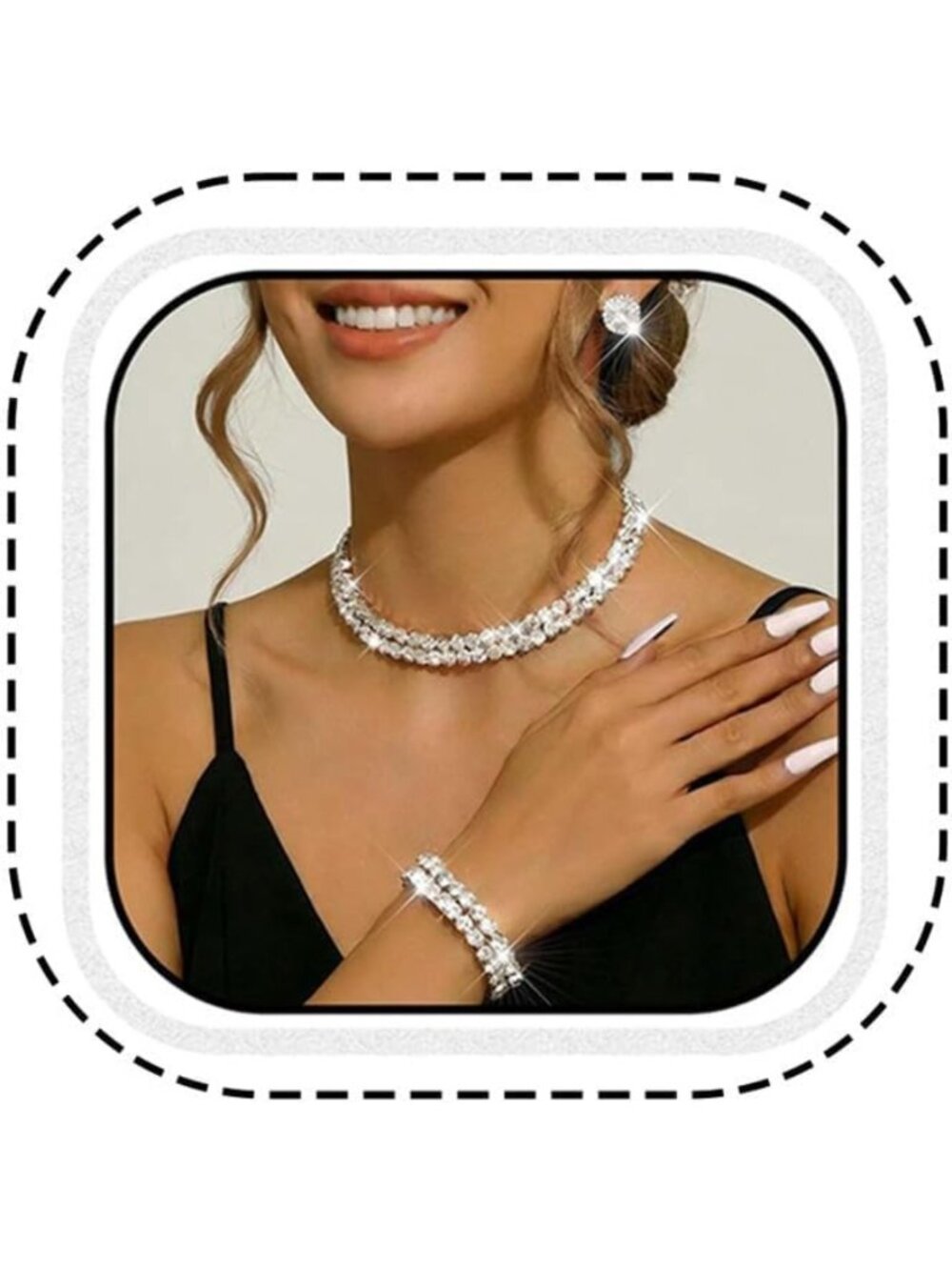 Elegant Silver Rhinestone Jewelry Set - Necklace, Earrings & Bracelet for